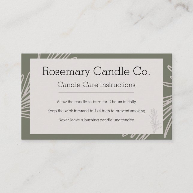 Candle Care Card Rosemary Apothecary Natural Style (Front)