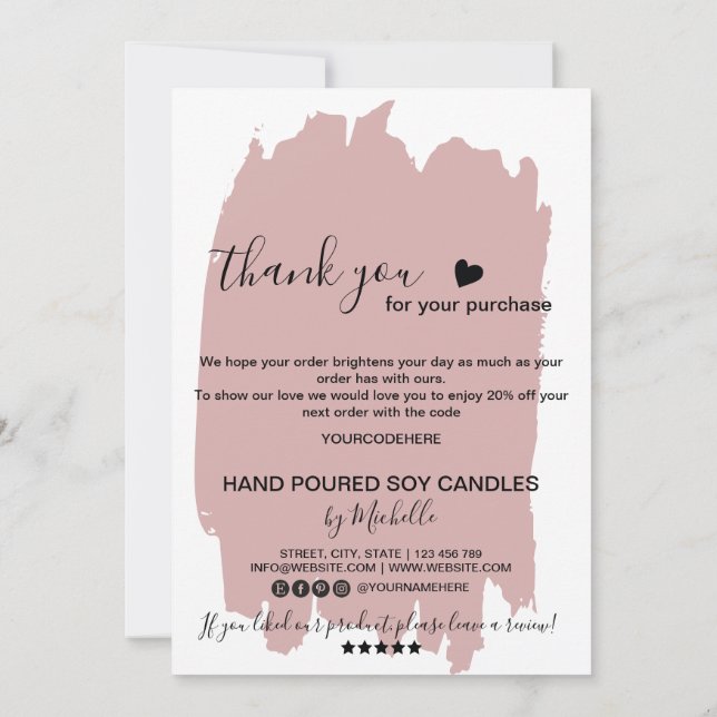 Candle Care Card Thank You Card Add Your Logo Code (Back)