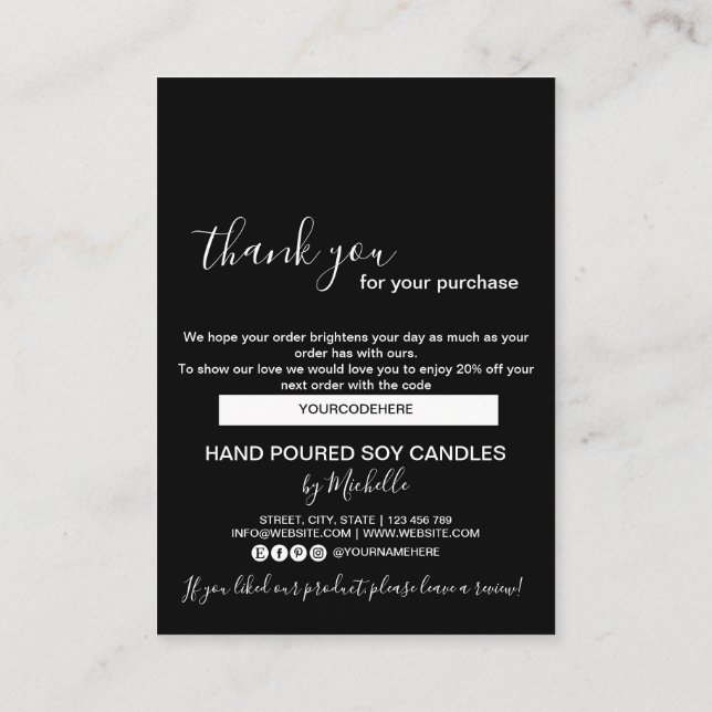 Candle Care Card Thank You Card Add Your Logo Code (Back)