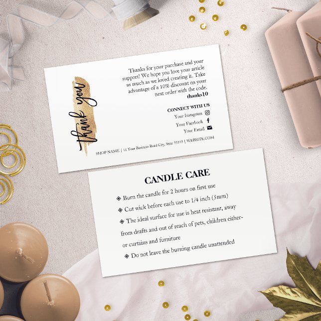 Candle Care Gold Gliter Chic Script Thank You Card (Creator Uploaded)