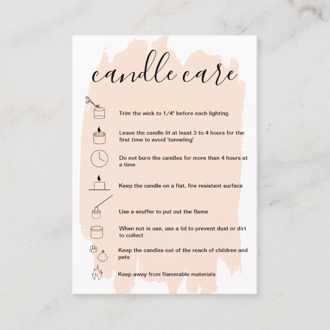 Candle Care Instructions Card Add Your Logo Blush  (Front)
