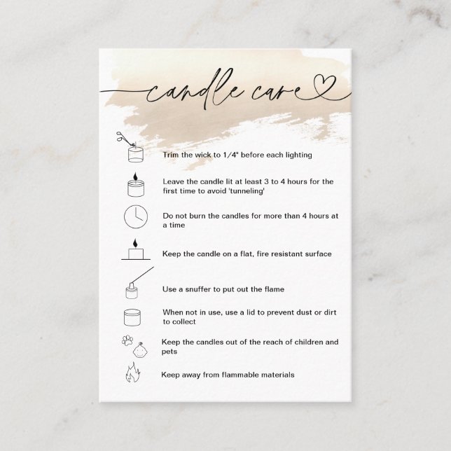 Candle Care Instructions Card Add Your Logo Simple (Front)