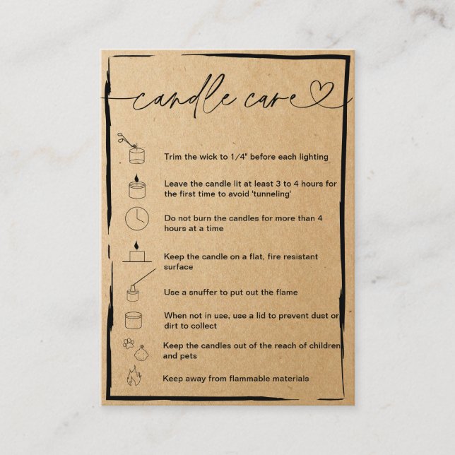 Candle Care Instructions Card Add Your Logo Simple (Front)