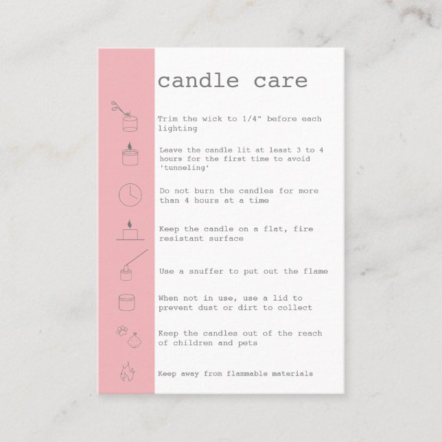 Candle Care Instructions Card Add Your Logo Simple (Front)