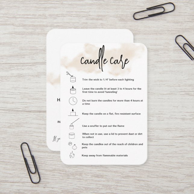 Candle Care Instructions Card Add Your Logo Simple (Front/Back In Situ)