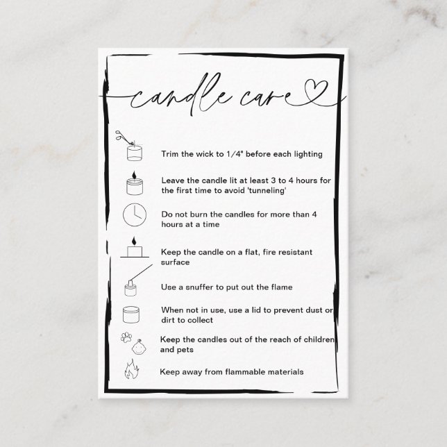 Candle Care Instructions Card Add Your Logo Simple (Front)