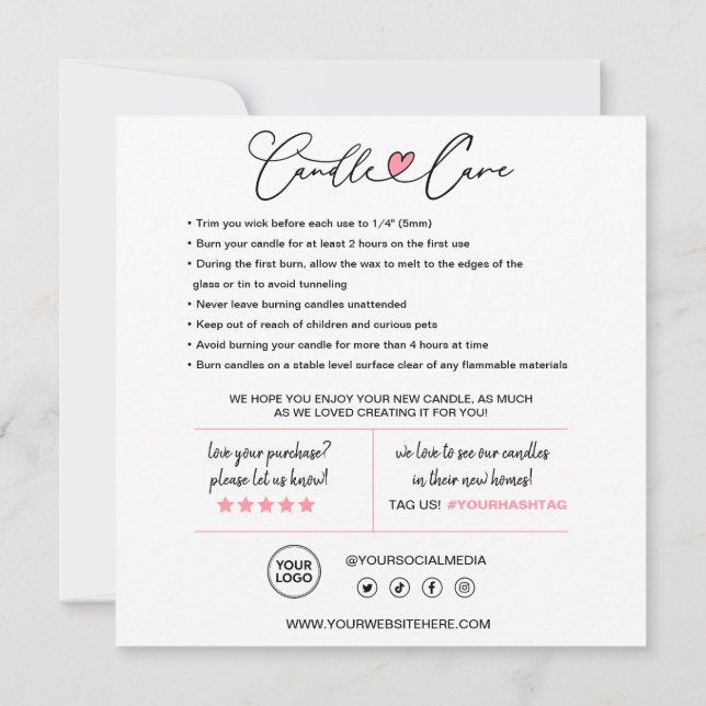 Candle Care Instructions & Customer Thank You Card (Back)