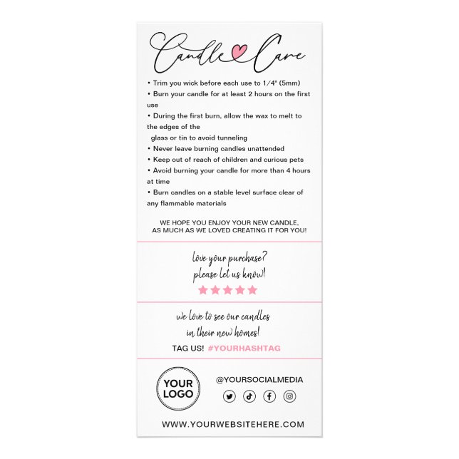 Candle Care Instructions & Customer Thank You Rack Card (Front)