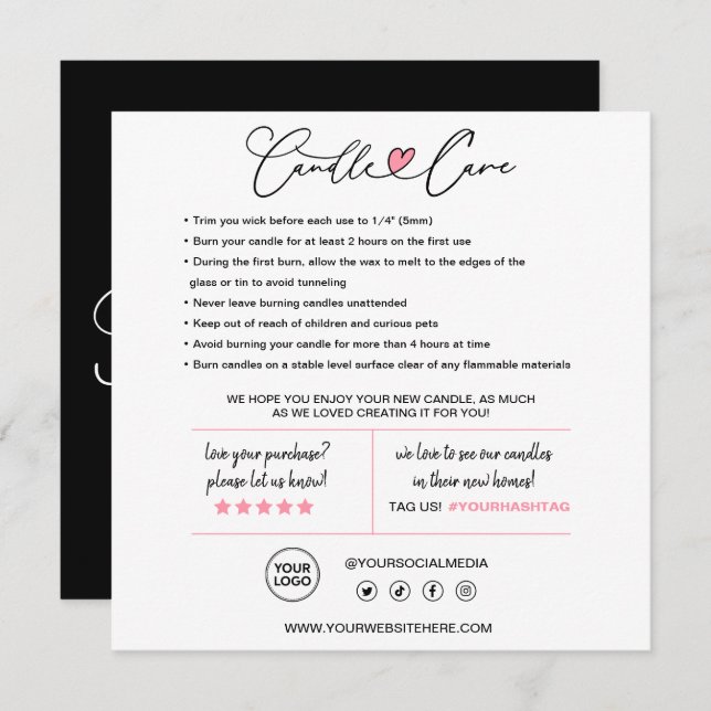 Candle Care Instructions Thank You Card (Front/Back)