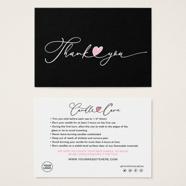 Candle Care Instructions & Thank You Card (Front & Back)