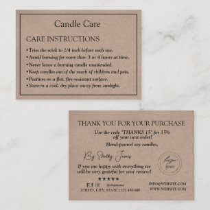 Candle Care Kraft Paper Custom Logo Thank You Business Card