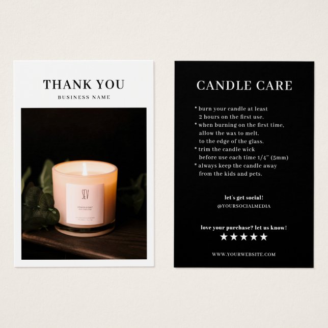 Candle Care Photo Thank You Card (Front & Back)