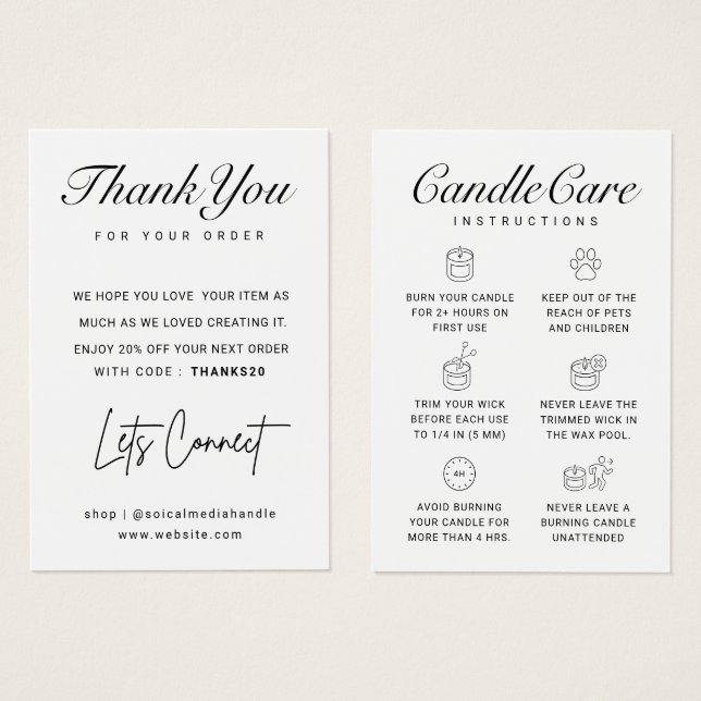 Candle Care Thank You Card (Front & Back)