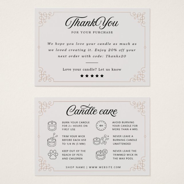 Candle Care Thank You Card (Front & Back)