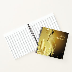 Candle Christmas Holly on Sparkling Background Notebook