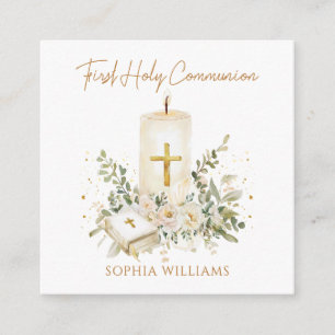 Candle Cross Bible Greenery First Holy Communion  Enclosure Card