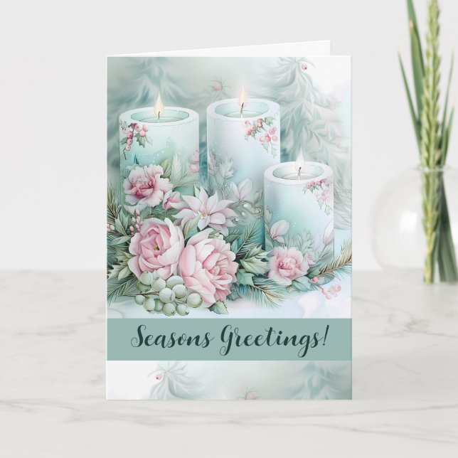 Candle Elegance in Pastel Blooms Holiday Card (Front)