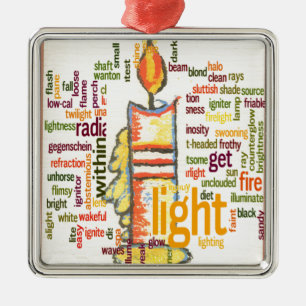 Candle Flame Word Cloud Art Print Metal Tree Decoration
