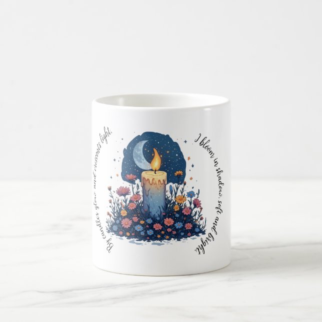 Candle & Flowers Under the Moon Celestial Art Coffee Mug (Center)