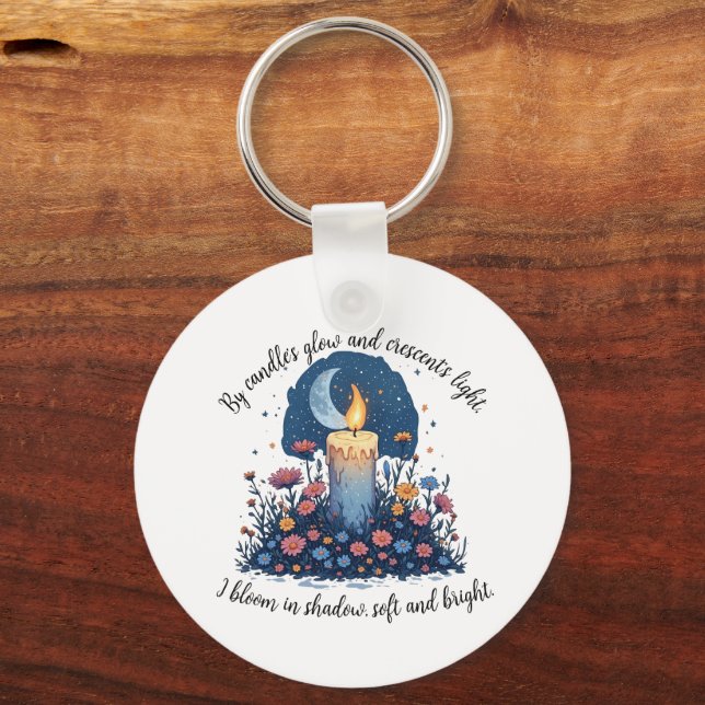 Candle & Flowers Under the Moon Celestial Art Key Ring (Front)