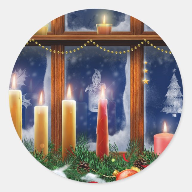 Candle in the Window Christmas Stickers (Front)