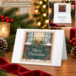 Candle in Window Postage Stamp Christmas Card