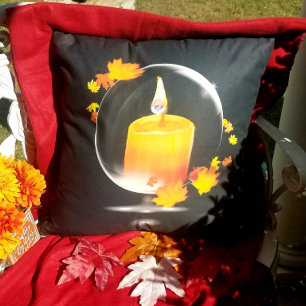 Candle Inside Crystal Bubble With Fall Leaves Cushion