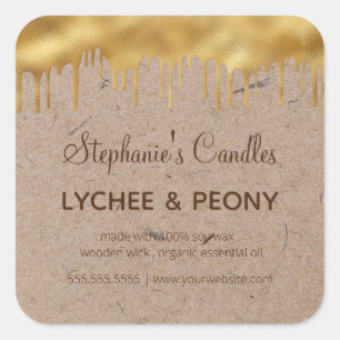 Candle Label Dripping Gold on Kraft Paper