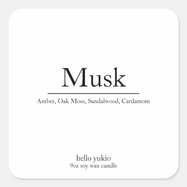 Candle Label Minimalist Elegant Square Soy Wax (Front)