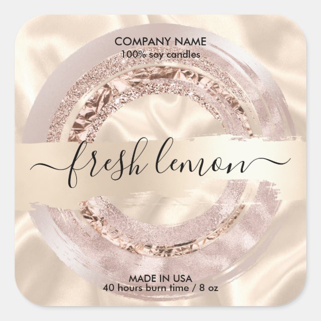 Candle label modern blush pink silk (Front)