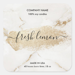 Candle label modern minimal white marble gold jar