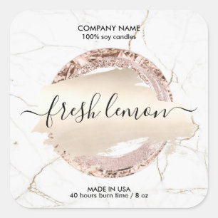 Candle label modern minimal white marble gold jar