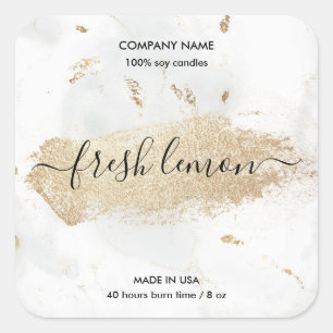 Candle label modern minimal white marble gold jar