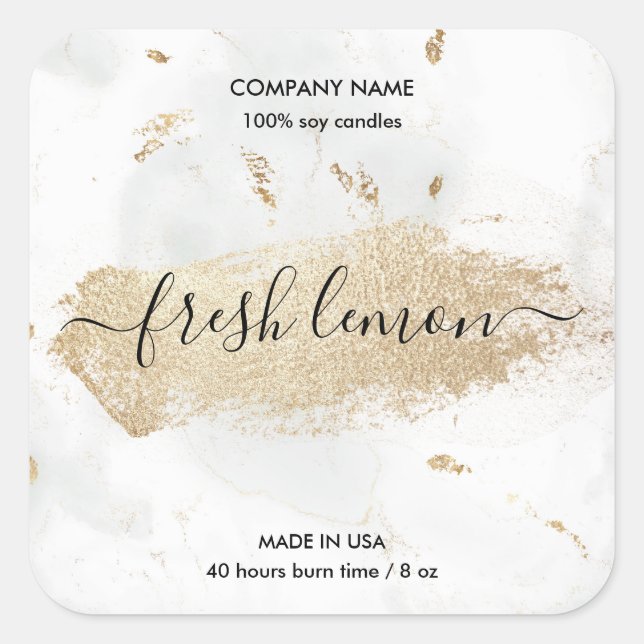 Candle label modern minimal white marble gold jar (Front)