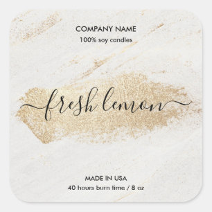 Candle label modern minimal white marble gold jar