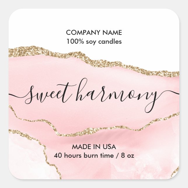 Candle label product label agate pink jar label (Front)