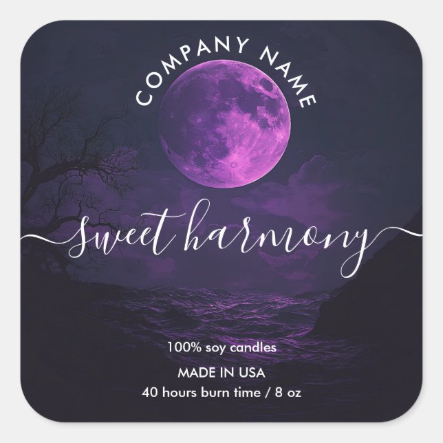 Candle label product label purple moon jar label (Front)