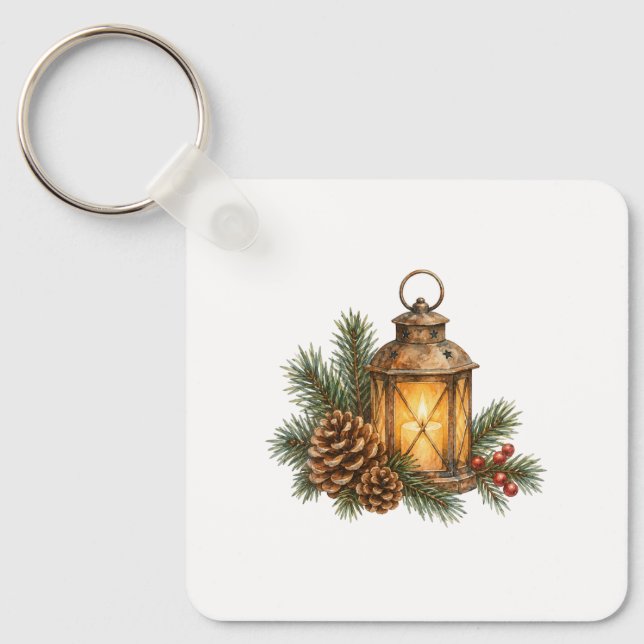 Candle Lantern and Pine Branches Key Ring (Front)