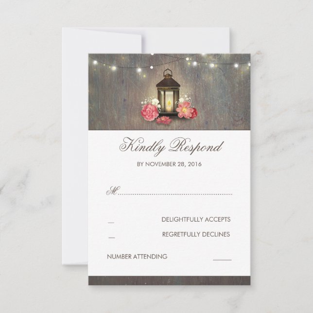 Candle Lantern Vintage and Rustic Wedding RSVP (Front)