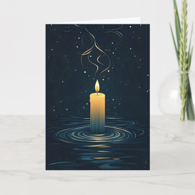 Candle Light Blue Holiday Card (Front)