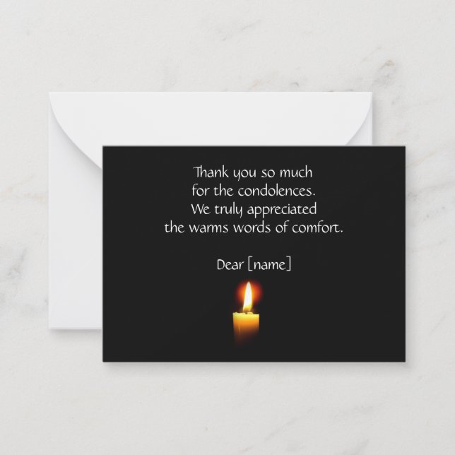 Candle Light On Black After Funeral Thank You Card (Front)