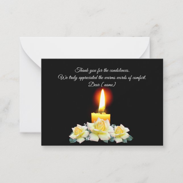Candle Light On Flower After Funeral Thank You Card (Front)