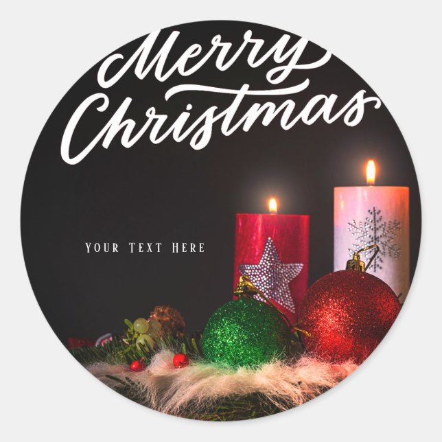 Candle lights and ornaments Merry Christmas Cards Classic Round Sticker (Front)