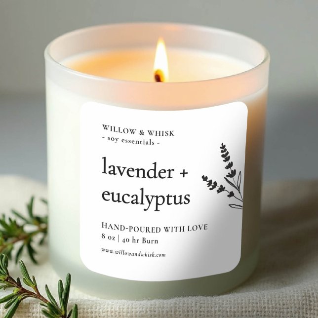 Candle Product Packaging Botanical Artisan Crafter Square Sticker (handmade artisanal homemade candle soap label gifting christmas bridal baby shower modern botanical)