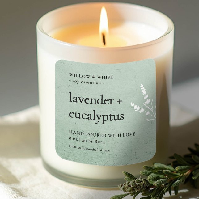 Candle Product Packaging Sage Green Botanical Square Sticker (handmade artisanal homemade candle soap label gifting christmas bridal baby shower sage botanical)
