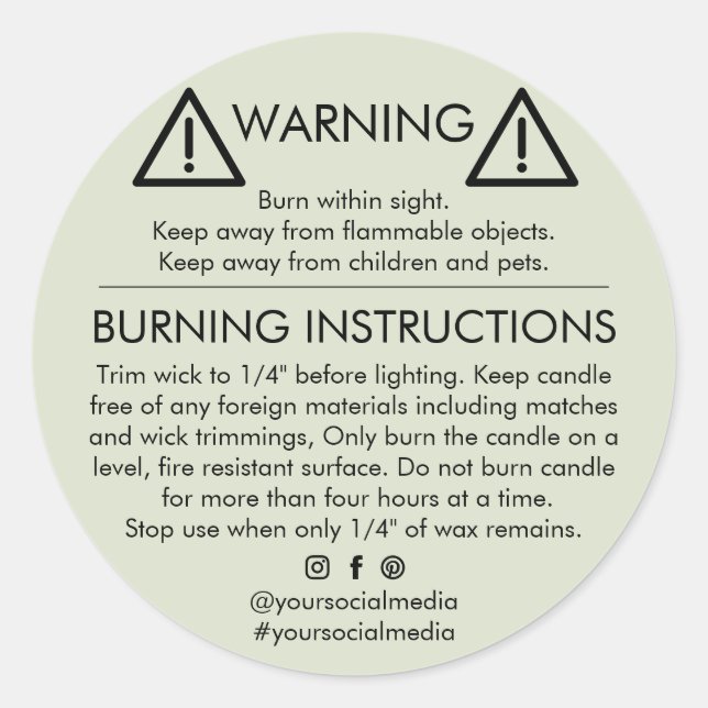 Candle Product Warning Label Design (Front)