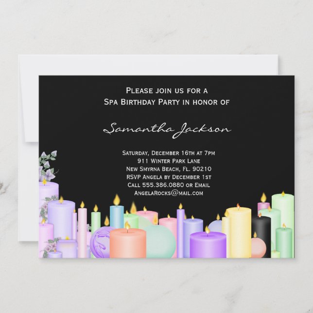 Candle Spa Birthday Party Invite (Front)