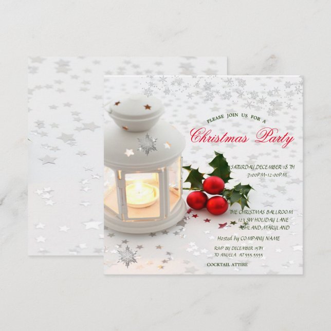 Candle, Stars Holiday Christmas Corporated Party Invitation (Front/Back)