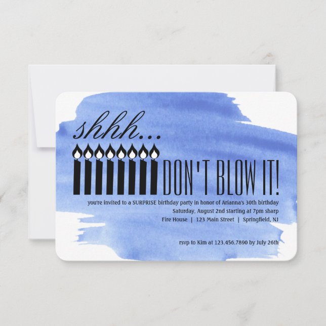 Candle Surprise Shhh... DON'T BLOW IT! Birthday Invitation (Front)