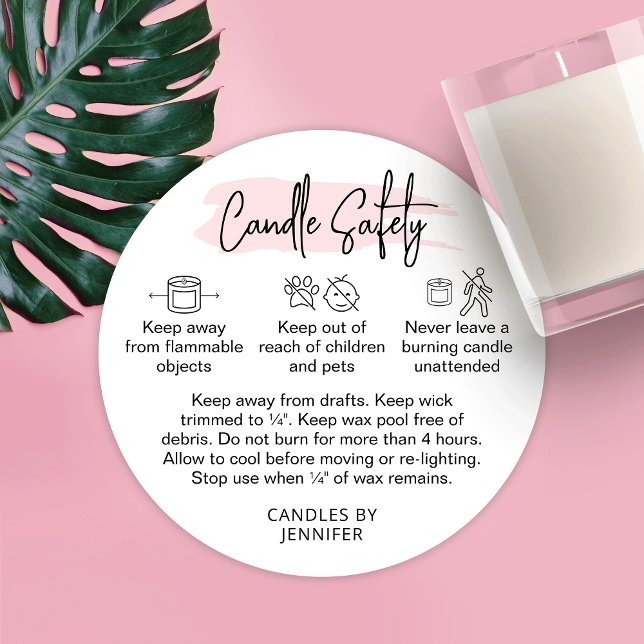 Candle Warning Label Modern Feminine Pink Script (Creator Uploaded)
